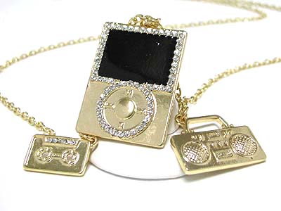 Music theme mp3 player jukebox and cassette tape pendant long necklace