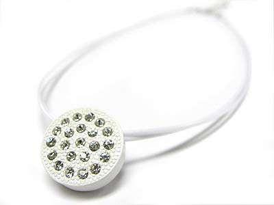 Crystal stud enamel metal round pendant cord necklace