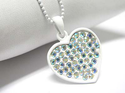 Crystal stud enamel flat heart pendant necklace