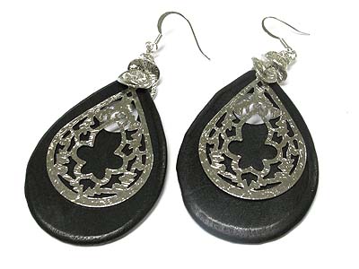 Filigree metal and wood earring