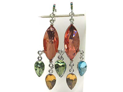 Crystal and epoxy stone cascade drop earring