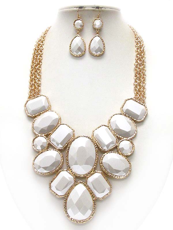 Multi facet acrylic stone bib necklace earring set