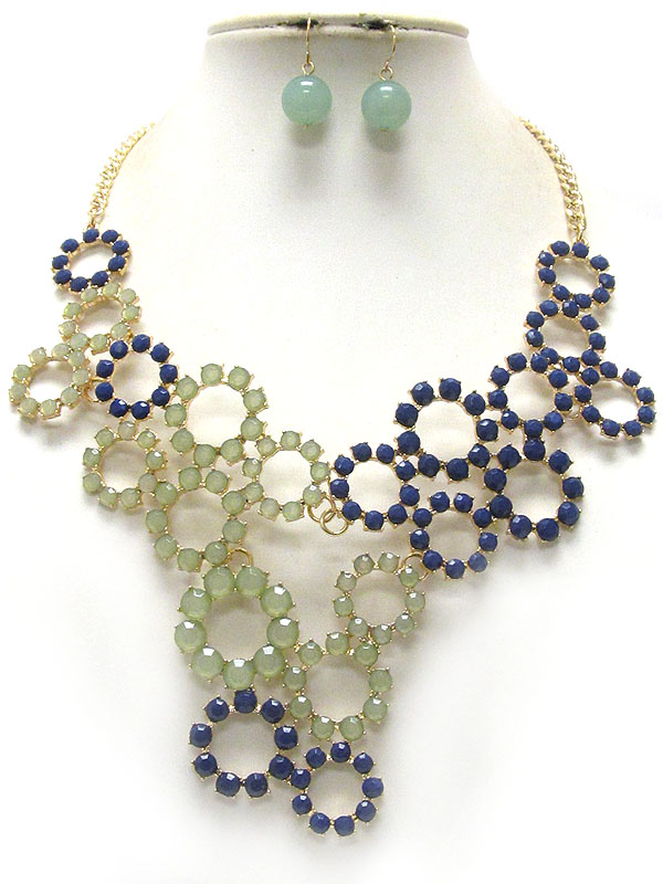 Multi acrylic stone link open bubble bib necklace earring set