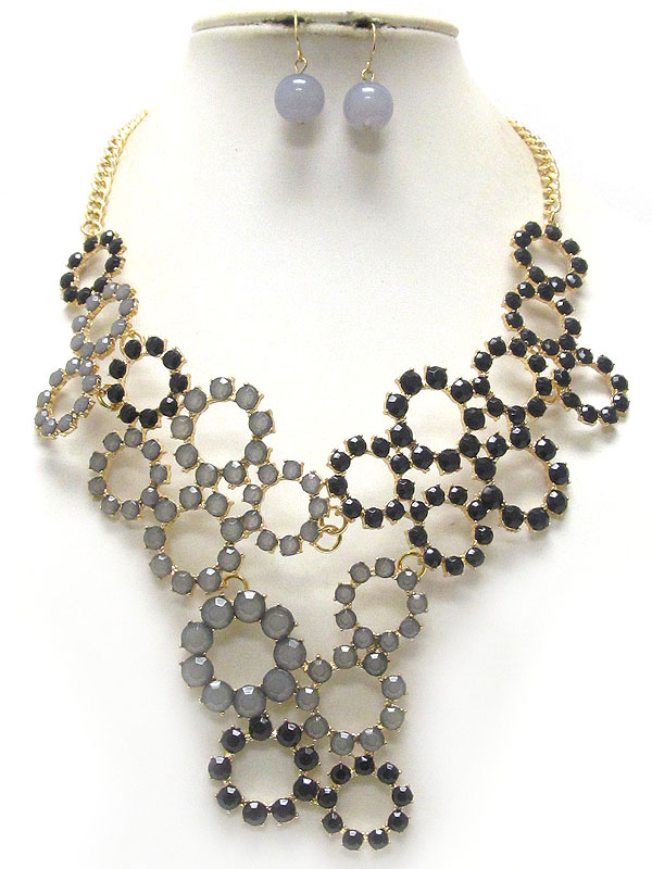 Multi acrylic stone link open bubble bib necklace earring set