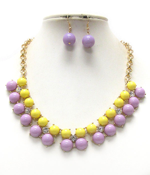 Crystal and multi puffy acrylic bubble link necklace earring set