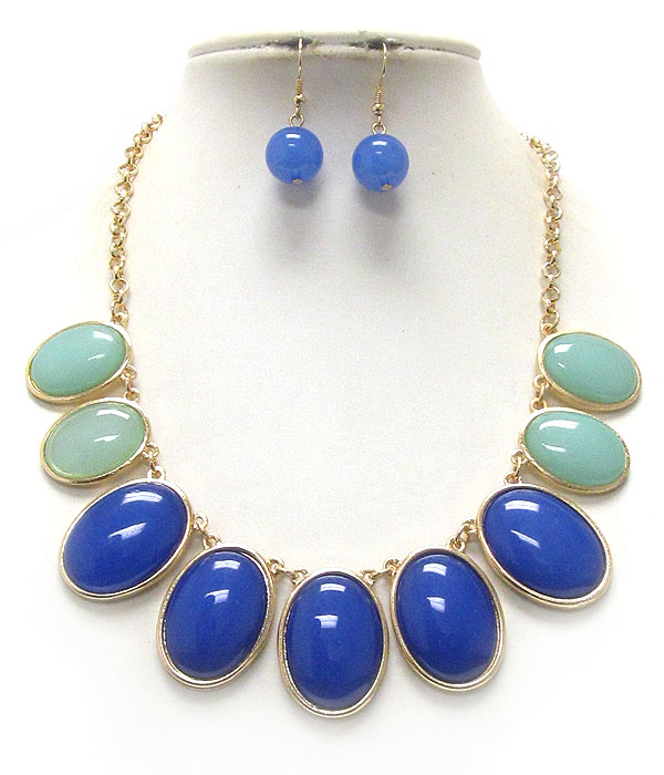 Multi color oval disk link necklace earring set