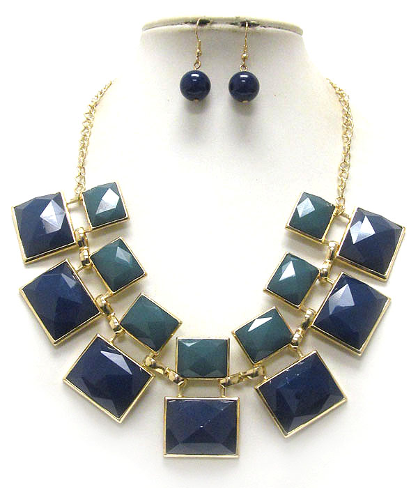 Multi facet acrylic square stone drop necklace earring set