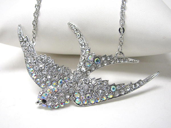 Crystal stud large bird necklace