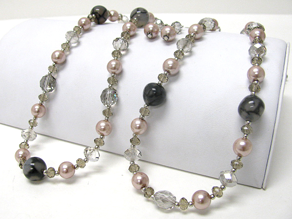 Multi pearl and glass bead long beach necklace earring set