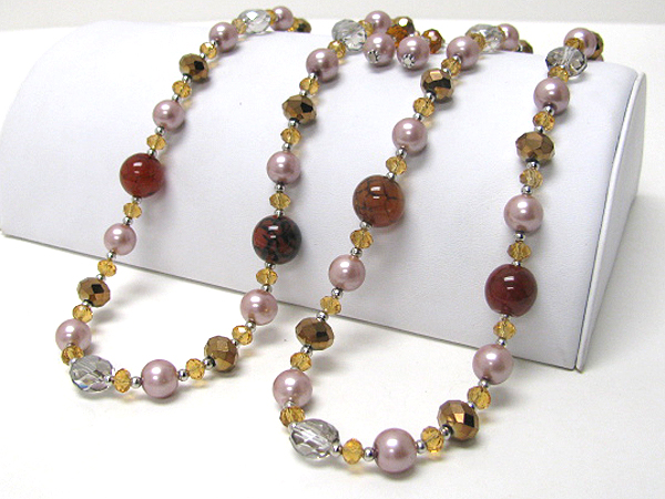 Multi pearl and glass bead long beach necklace earring set