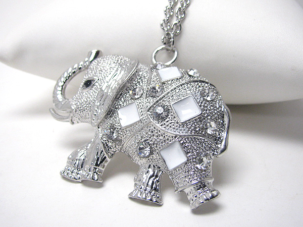 Crystal and epoxy deco elephant long necklace