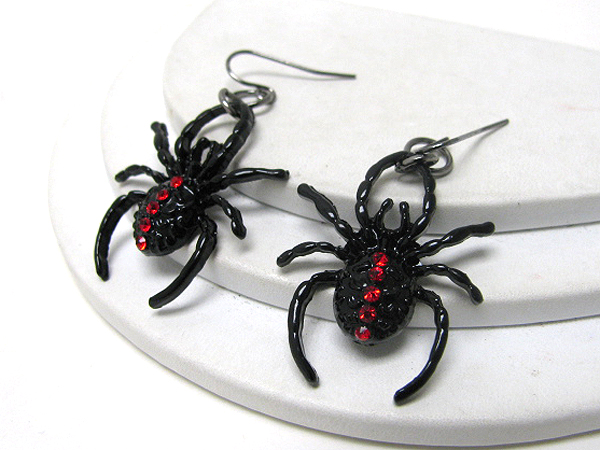 Crysatl stud black widow spider earrings