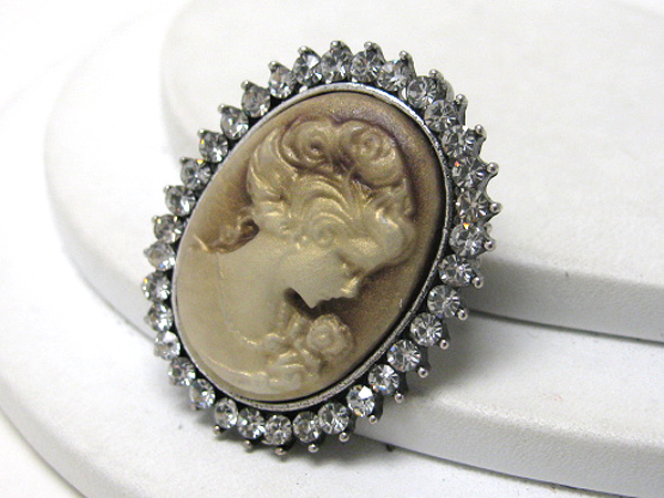 Crystal and cameo deco pin or brooch