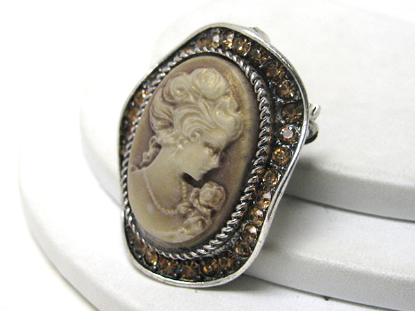 Crystal and cameo deco pin or brooch