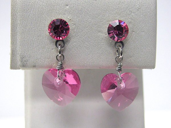 Swarovski crystal heart drop earrings - made in usa