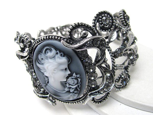 Crystal and cameo deco bangle bracelet