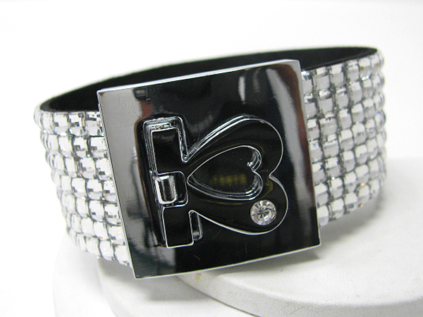 Acrylic crystal on suede band and metal clip bracelet