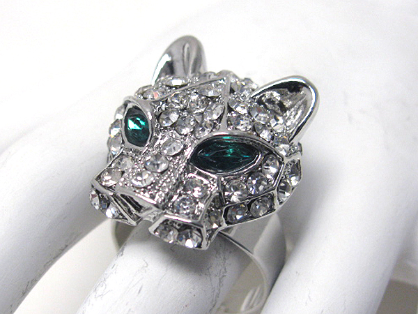 Crystal deco jaguar head ring