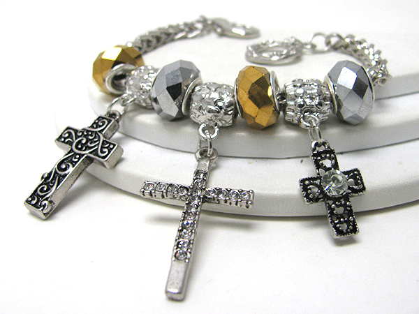 Crystal deco cross charm bracelet