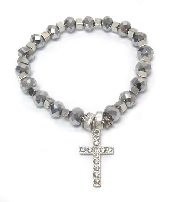 Facet bead with cross drop bracelet 