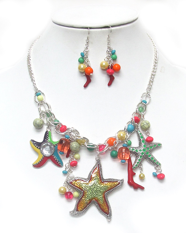 Starfish theme charm necklace set