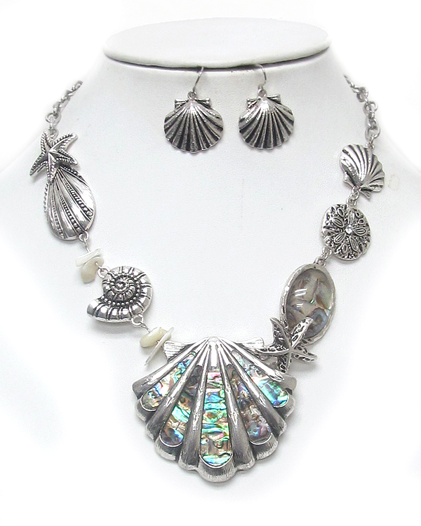 Seashell theme abalone stone necklace set