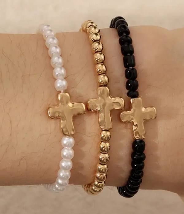 3 piece cross stretch bracelet set