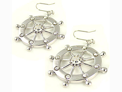 Made in korea whitegold plating crystal stud nautical theme wheel earring