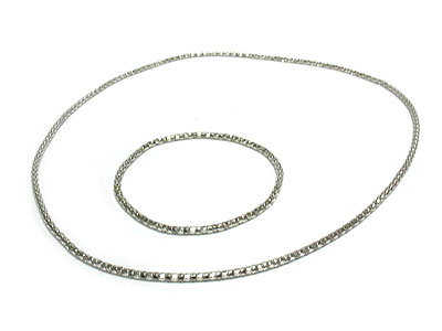 Mesh metal plain long necklace and bracelet set