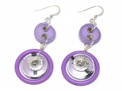 Acryl dual button and casting metal disk earring