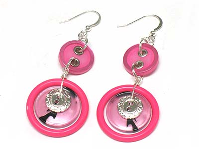 Acryl dual button and casting metal disk earring