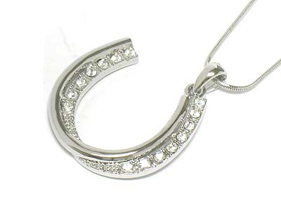 Made in korea whitegold plating twist crystal horse shoe pendant necklace