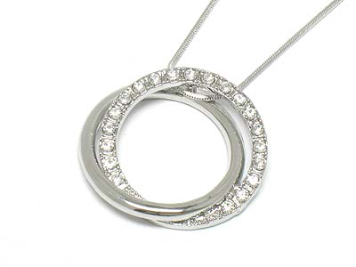 Made in korea whitegold plating crystal dual circle pendant necklace 