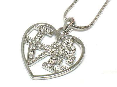 Made in korea whitegold plating crystal love in heart necklace