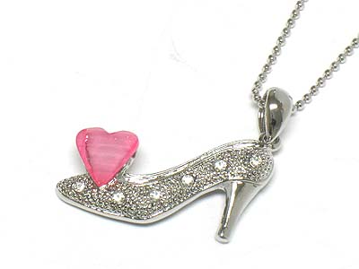 Made in korea whitegold plating crystal deco marcasite look shoe pendant necklace