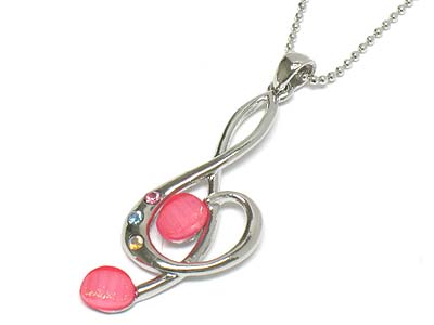 Made in korea whitegold plating crystal deco music note necklace