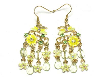 Enamel cover flower and acryl bead drop earring 