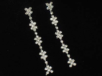 Rhinestone flower pattern linear drop earring