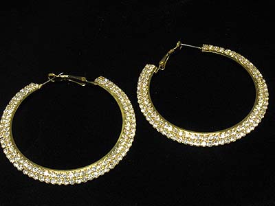 Rhinestone double line hoop earring  - hoops