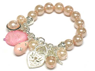 Multi charms and pearl ball bead streach bracelet