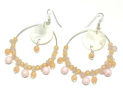 Acryl bead deco round hoop and shell disk earring  - hoops