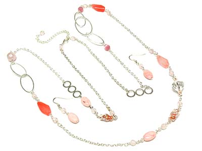 Acryl bead  deco long necklace and earring set