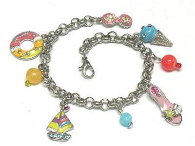 Crystal deco multi summer theme charms bracelet