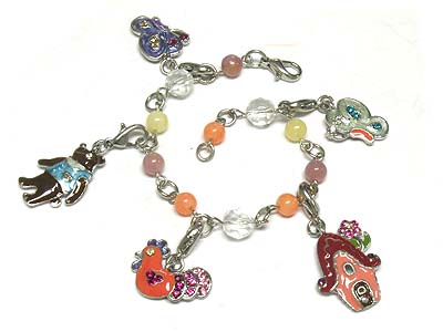 Crystal deco multi charms and acryl bead bracelet