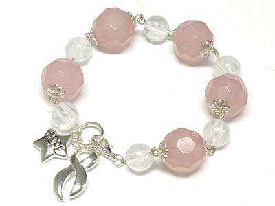 Facet cut acrylic stone and ribbon charm bracelet