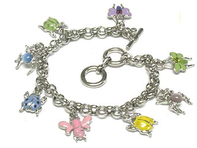 Enamel cover multi bug charms bracelet 