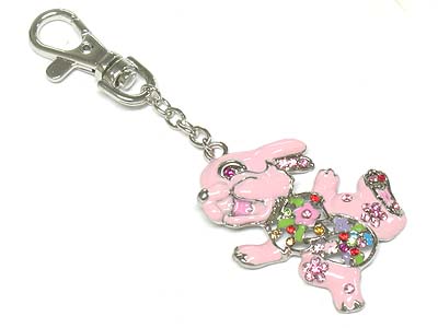 Enamel cover crystal deco rabbit key chain