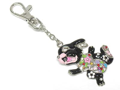 Enamel cover crystal deco rabbit key chain