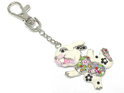 Enamel cover crystal deco rabbit key chain