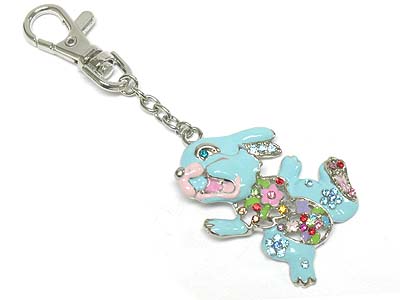 Enamel cover crystal deco rabbit key chain